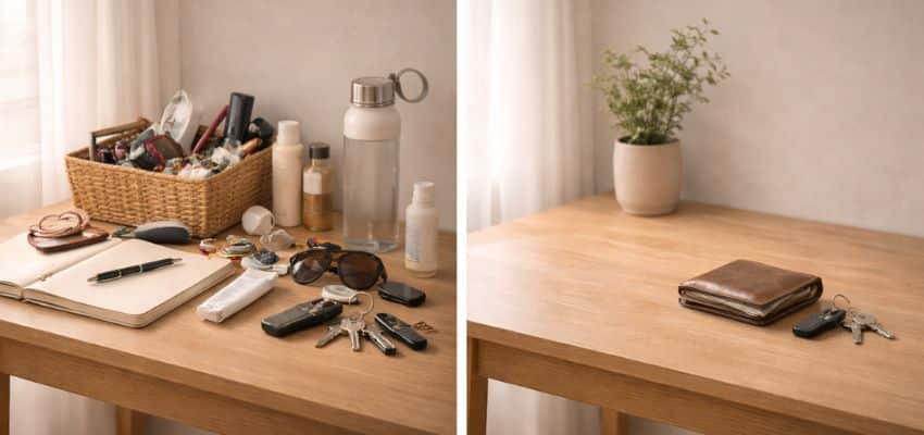 Fewer everyday items used intentionally, showing that having less can bring more clarity than buying better products