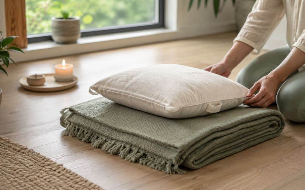 Folded blankets used as a simple meditation cushion alternative